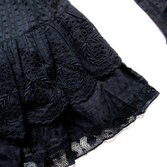 NWT LoveShackFancy Sanaya Mini in Black Ribbon & Eyelet Trim Cotton Dress L - Picture 9 of 11